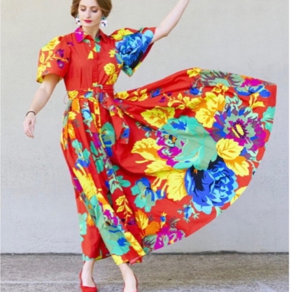 Christopher John Rogers Orange Floral Midi Dress
